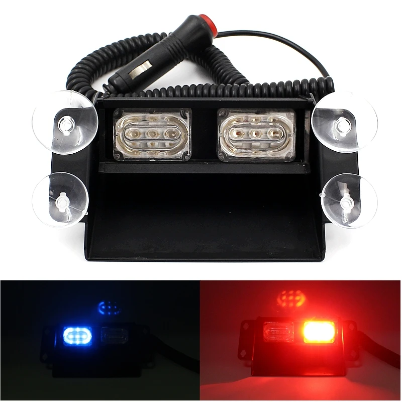 Super Bright 6 LED Strobe Flash Warning Lights Car Styling 6W Red Blue Fireman Police Beacon Emergency Lamp With Multiple Modes