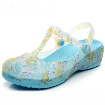 Printing Hole hole shoes Women sandals skid resistance blowing Clogs Girls Jelly shoes