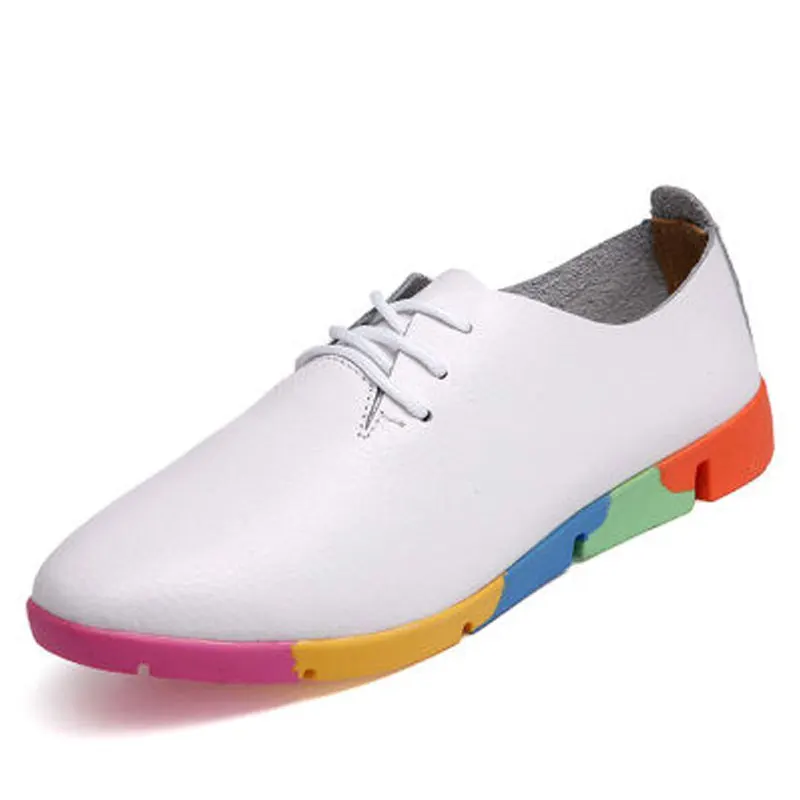 The spring and Autumn New white shoe leather strap female flat shoes pointed deep soft bottom shoes casual student