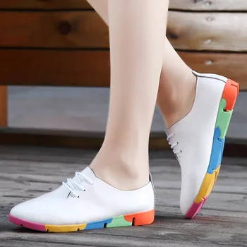 The spring and Autumn New white shoe leather strap female flat shoes pointed deep soft bottom shoes casual student