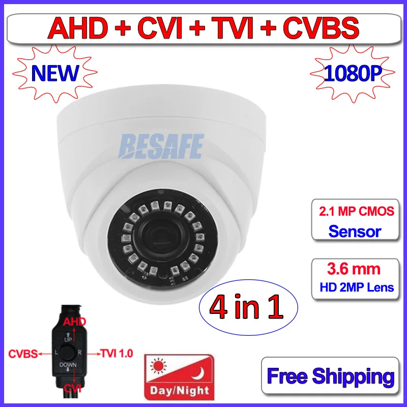 1080P 720P 4in1 dome camera 2MP 1MP AHD HDCVI HDTVI CVBS security camera with 3.6mm Lens, 18pcs LEDs, F22 Sensor, OSD, DNR, UTC