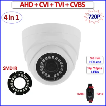 1080P 720P 4in1 dome camera 2MP 1MP AHD HDCVI HDTVI CVBS security camera with 3.6mm Lens, 18pcs LEDs, F22 Sensor, OSD, DNR, UTC