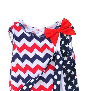 The July 4th Carnival Costume Children Clothes Chevrn Sleeveless Tops Red Ruffle Pants Stars Print Toddler Girl Clothing J008