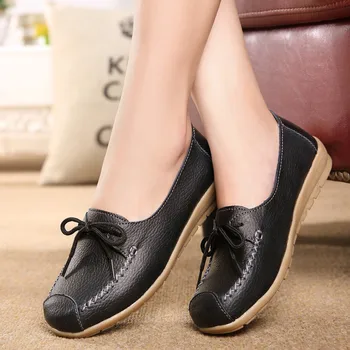 ZZPOHE spring and autumn new lace mother Flat shoes fashion shallow mouth Peas shoes tendon casual Women Leather shoes 35-40