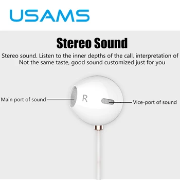 USAMS 3.5mm in-ear Stereo Earphone with Mic Microphone 1.2m HiFi Supper Bass Earphone Earbuds For iPhone iPad Samsung