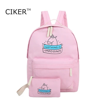 CIKER women canvas backpack fashion cute travel bags printing backpacks 2pcs/set new style laptop backpack for teenage girls
