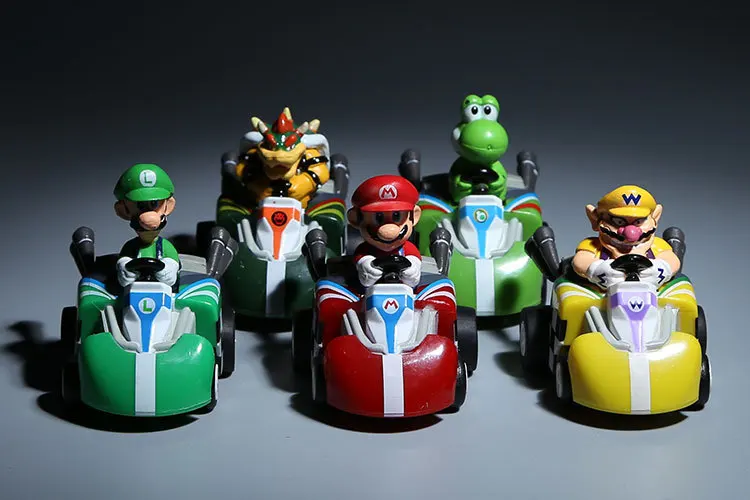 Super Mario Bros Mario Andretti Racing Mini Figure Put Back Car Model Toy 5pcs/set PVC Doll Action Figure 5CM