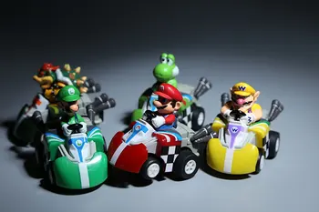 Super Mario Bros Mario Andretti Racing Mini Figure Put Back Car Model Toy 5pcs/set PVC Doll Action Figure 5CM