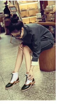 2016 autumn and winter boots real leathe British style mixed colors low heel boots round toe lace-up women shoes