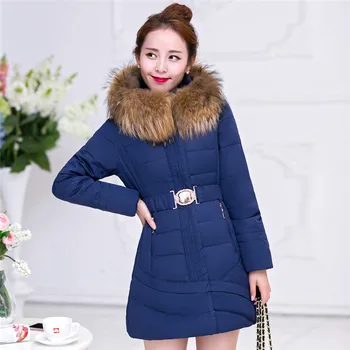 Plus Size Women's Winter Jacket Fashion Thick Long Down Cotton Jackets Female Large Fur Collar Parka Hooded Casual Coat C1155