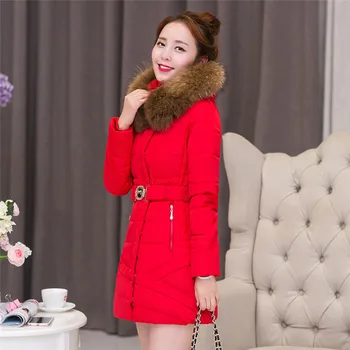 Plus Size Women's Winter Jacket Fashion Thick Long Down Cotton Jackets Female Large Fur Collar Parka Hooded Casual Coat C1155
