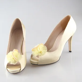 Creativesugar Handmade light soft yellow pink 3D flower pearl woman pumps open toe fairy tale bridal quinceanera dress shoes