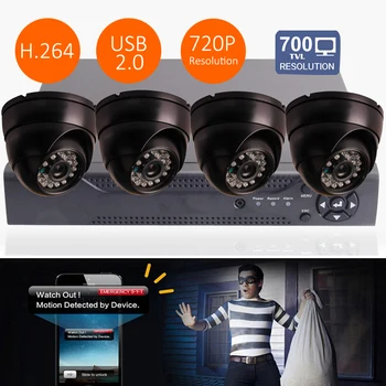 4CH 700TVL H.264 HDMI 3.6mm CCTV DVR 4Pcs IR Indoor Home Security Dome Camera System kit remote monitoring support onvif