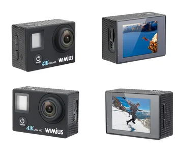 Wimius Double Screen Wifi Action Camera 4K Ultra HD Video Sports Mini Helmet Cam Car DVR Go Waterproof 40M+ Portable DV Pro Bag