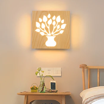 Solid Wooden creative wood wall lamp decoration aisle children tenant hall LED character bedroom bedside lamp ZH