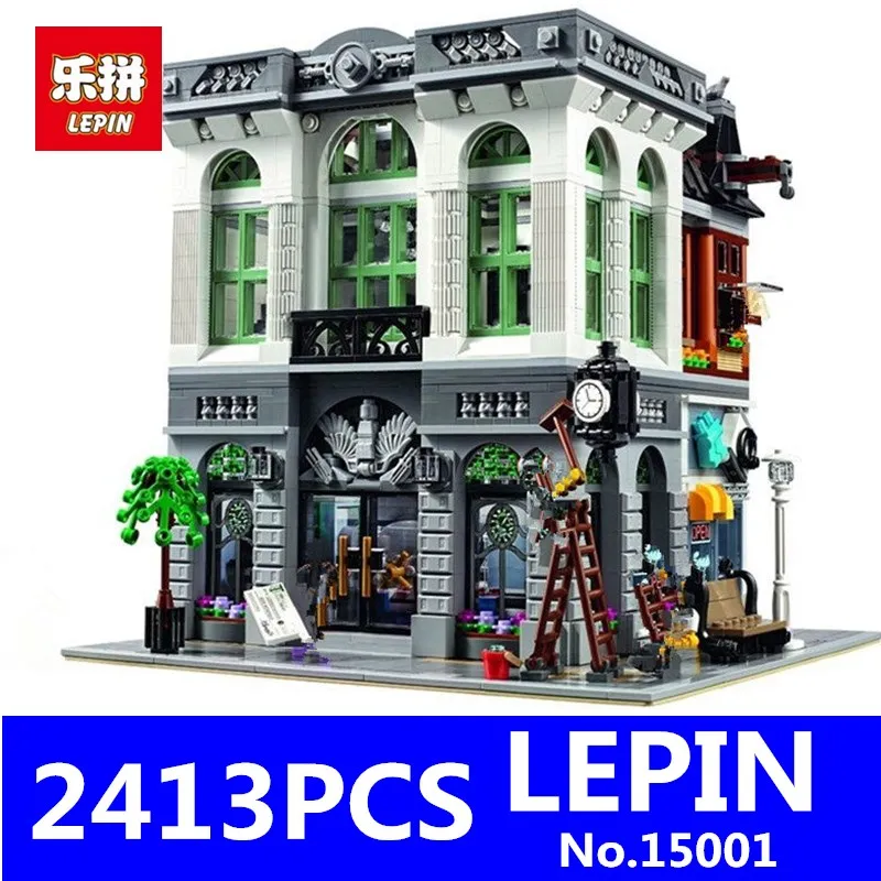Brick Bank Model LEPIN 15001 2413Pcs Creator Educational Building Kits Blocks Bricks Toy for Children Gift Compatible With 10251