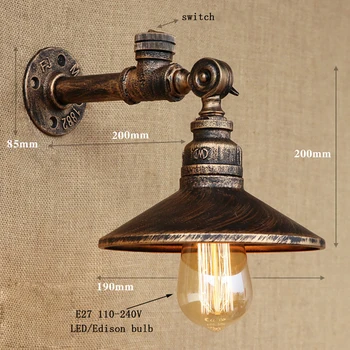 4 color Industrial loft iron rust Water pipe retro wall lamp E27 Retro sconce lights with switch for bedroom coffee bar Corridor
