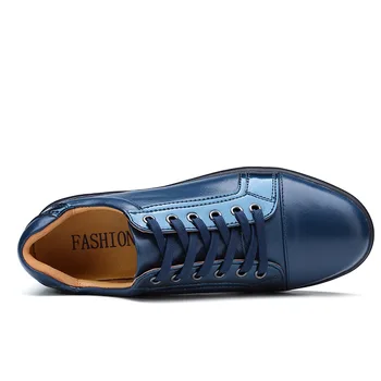 New Fashion Genuine Leather Men Shoes Male Sapatos Men Flats Casual Shoes Black Blue Size 38-44