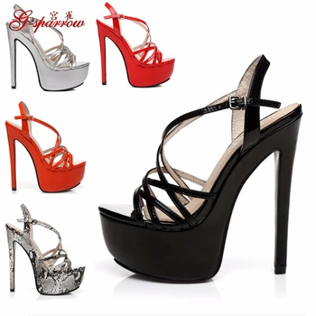 White High-heeled Shoes Fashion 2017 With Platform Womens Stiletto Sandals 16cm Black Red