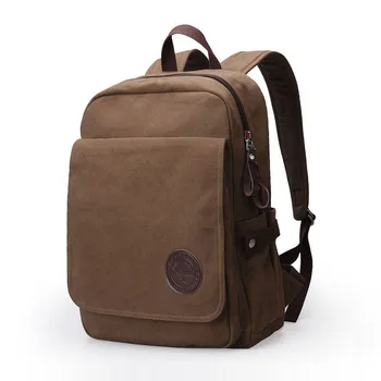 Trendy Simple Canvas Backpack Men Fashion Solid Color Laptop Travel Backpack Men Casual Preppy Style Plain School Bag