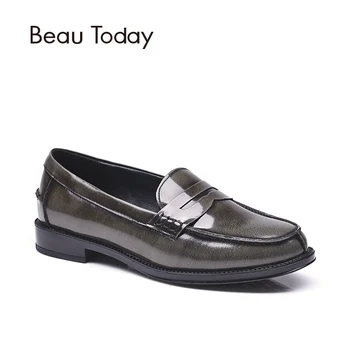 Beau Today Genuine Leather Loafers Women Spring Autumn Casual Flats with Round Toe Slip-on Patent Leather Shoes 27002