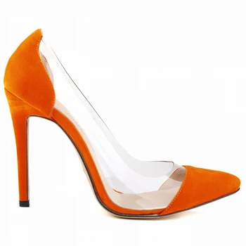 LOSLANDIFEN New Fashion Flock Classic High Heels Exquisite Shallow Mouth Female Single Shoes Transparent on both sides Pumps