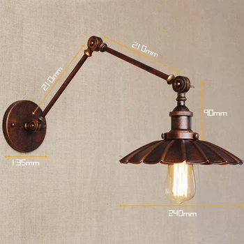Europe industrial adjustable style antique rust wall lamp E27 swing arm wall lighting for workroom Bathroom Vanity bar cafe
