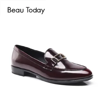 Beau Today Genuine Leather Pointed Toe Loafers Spring Autumn Women Flats Patent Leather Casual Shoes 27018