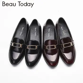 Beau Today Genuine Leather Pointed Toe Loafers Spring Autumn Women Flats Patent Leather Casual Shoes 27018