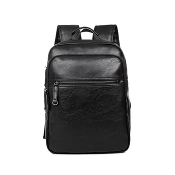 Korean Style Designer Durable Leather Backpack Men Business Casual Laptop Backpack Fashion Solid Color Travel Bag