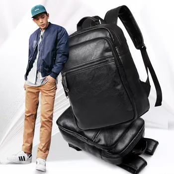 Korean Style Designer Durable Leather Backpack Men Business Casual Laptop Backpack Fashion Solid Color Travel Bag