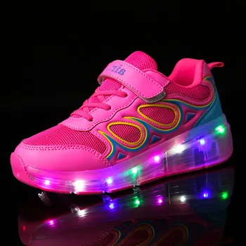 28-40PU leather Single Wheel Glowing Sneakers LED Light Shoes Boys Girls Little Kids/Big Kids Flashing Board Rechargeable Casual