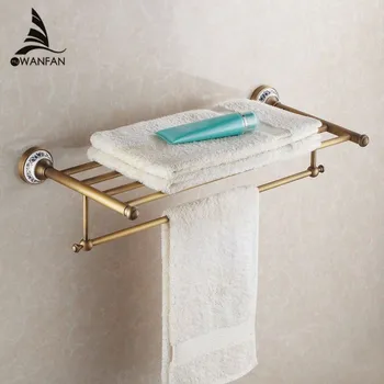 Antique Copper With Ceramic Towel Rod Rack Shelf Towel Rack Fashion Bathroom Accessories Luxury Bath Towel HJ-1812