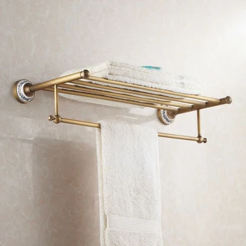 Antique Copper With Ceramic Towel Rod Rack Shelf Towel Rack Fashion Bathroom Accessories Luxury Bath Towel HJ-1812