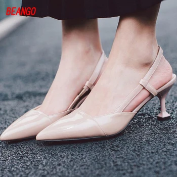 BEANGO 2017 Back Strap Open Ladies Shoes Silp On Thin High Heels Women Sandal Shoes Comfortable Shallow Mouth