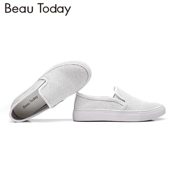 Beau Today Genuine Leather Loafers Women Spring Autumn Soft Cow leather with Perforation Round Toe Casual Ladies Shoes A27301