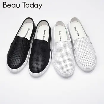 Beau Today Genuine Leather Loafers Women Spring Autumn Soft Cow leather with Perforation Round Toe Casual Ladies Shoes A27301