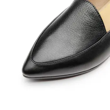 BEAU Genuine Leather Women Loafers Shoes Fashion Calf Leather Pointed Toe Slip-On Casual Ladies Flats 27028