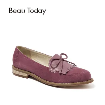 BeauToday Genuine Leather Women Loafers New Fashion Shoes Spring Autumn Fringe Ladies Sheepskin Suede Casual Flats 27032