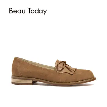 BeauToday Genuine Leather Women Loafers New Fashion Shoes Spring Autumn Fringe Ladies Sheepskin Suede Casual Flats 27032