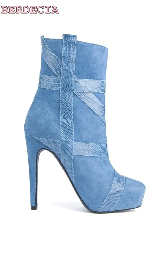 2017 new fashion light blue denim ankle boots thin heel roman style shoes woman dress shoes stiletto heel short boots
