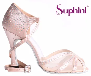Model702+Model916) Crystal Pink Satin Latin Dance Shoes Dance Shoes
