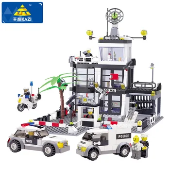 KAZI 6725 Block 631pcs 3D Construction Eductional Building Blocks Police Station Bricks Cop Car Truck Model Toy DIY Brinquedos