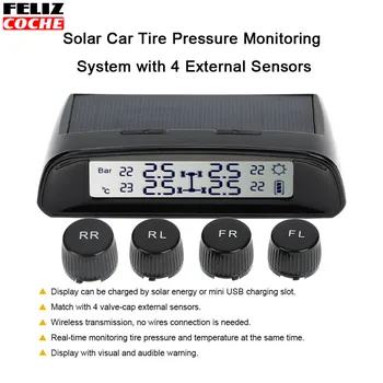 TW401 new arrive portable solar power Wireless tire pressure monitoring system monitor with 4 external sensors For All Car A7027