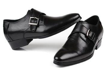 Fashion black Mens hidden heel shoes genuine leather business shoes men dress shoes for wedding grow taller 5CM