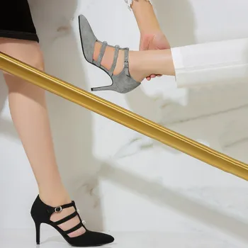 Hollowed Out Narrow Band Women Pumps Pointed Toe Bling Crystal Shoes Women Thin Heels Ankle Buckle Shallow Women Casual Shoes