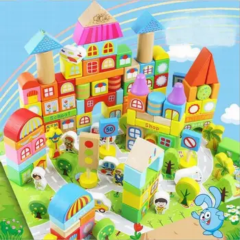 190PCS/Set Spark Create Imagine Wooden Building Blocks Toy Construction Rainbow Colored Child assembled Intelligence Toys
