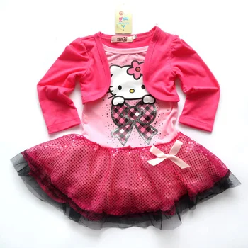 Girls Dresses And Pant Sets Children Lovely Kitty Suit 2Pcs Fake Two Cat Dress + Long Sleeve Cartoon Pant Girls Clothing Sets