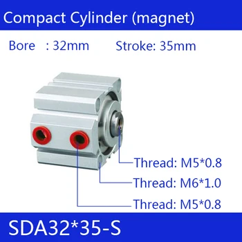 SDA32*35-S 32mm Bore 35mm Stroke Compact Air Cylinders SDA32X35-S Dual Action Air Pneumatic Cylinder