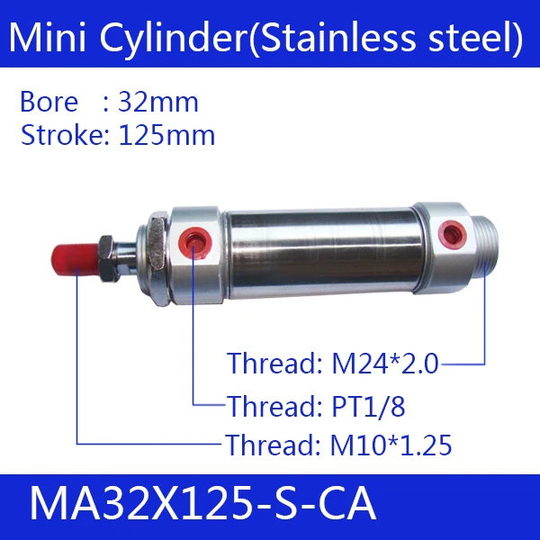 MA32X125-S-CA, Pneumatic Stainless Air Cylinder 32MM Bore 125MM Stroke , 32*125 Double Action Mini Round Cylinders